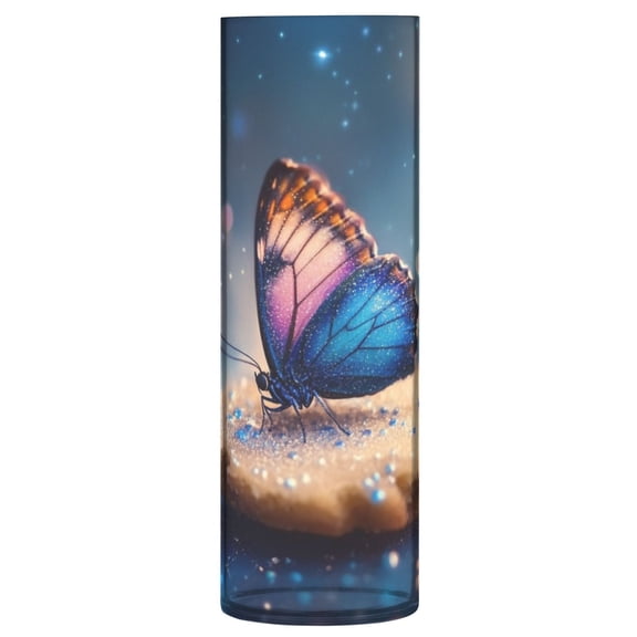 Shatterproof Plastic Vase 11.8" Tall Cylinder Vase for Fresh Flowers Home Decor Butterfly and Cookie