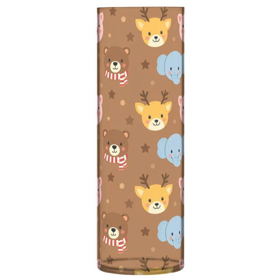 Shatterproof Plastic Vase 11.8" Tall Cylinder Vase for Fresh Flowers Home Decor Cartoon Animal Avatar Pattern