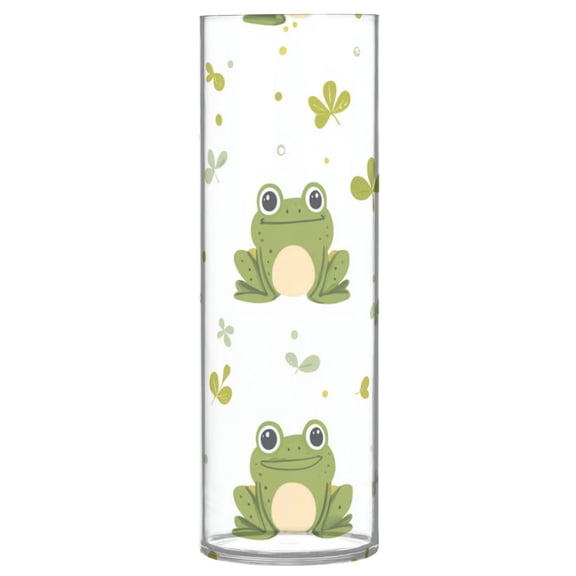 Shatterproof Plastic Vase 11.8" Tall Cylinder Vase for Fresh Flowers Home Decor Cartoon Frog Pattern