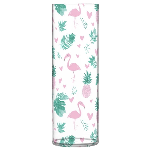 Shatterproof Plastic Vase 11.8" Tall Cylinder Vase for Fresh Flowers Home Decor Flamingo and Palm Leaves