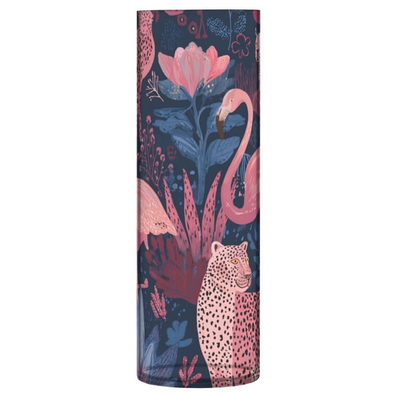 Shatterproof Plastic Vase 11.8" Tall Cylinder Vase for Fresh Flowers Home Decor Flamingos and Leopard Print