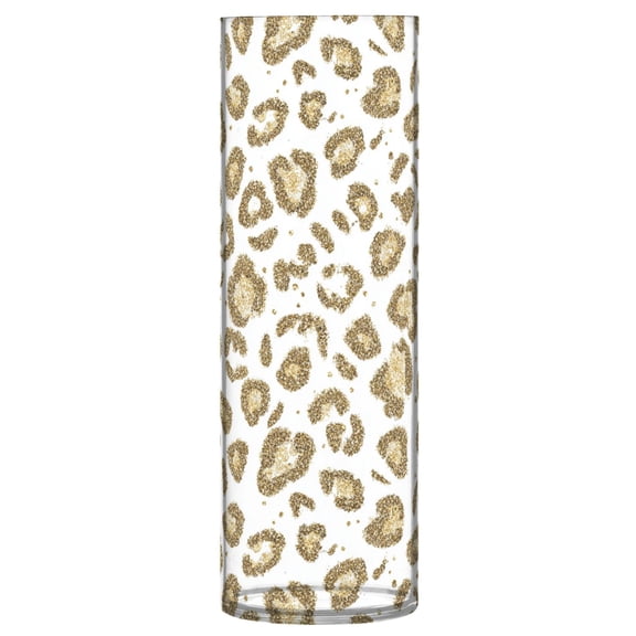 Shatterproof Plastic Vase 11.8" Tall Cylinder Vase for Fresh Flowers Home Decor Gold Leopard Print Pattern