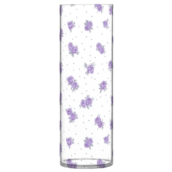 Shatterproof Plastic Vase 11.8" Tall Cylinder Vase for Fresh Flowers Home Decor Lavender Roses Pattern
