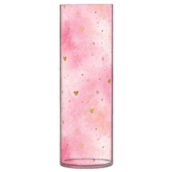 Shatterproof Plastic Vase 11.8" Tall Cylinder Vase for Fresh Flowers Home Decor Pink Background with Hearts