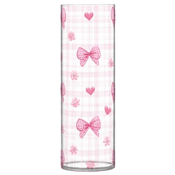 Shatterproof Plastic Vase 11.8" Tall Cylinder Vase for Fresh Flowers Home Decor Pink Butterfly Knot and Flowers