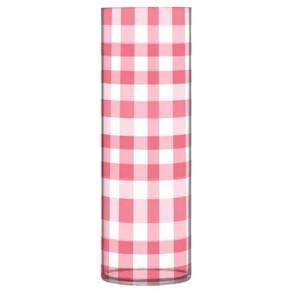Shatterproof Plastic Vase 11.8" Tall Cylinder Vase for Fresh Flowers Home Decor Pink Checkered Pattern