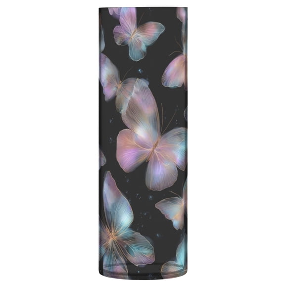 Shatterproof Plastic Vase 11.8" Tall Cylinder Vase for Fresh Flowers Home Decor Pink and Cyan Butterflies