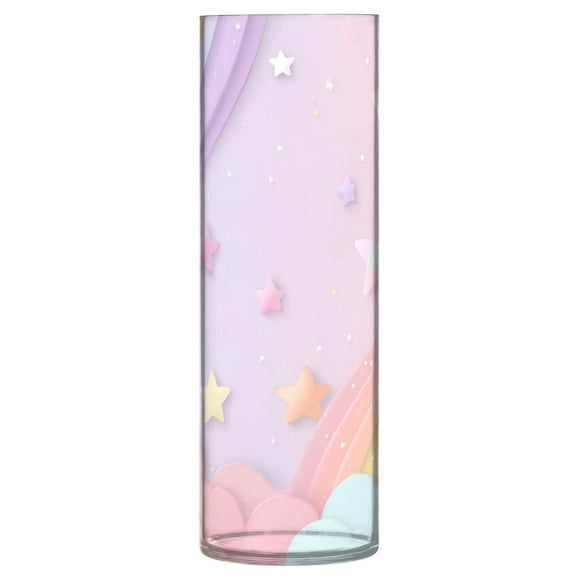 Shatterproof Plastic Vase 11.8" Tall Cylinder Vase for Fresh Flowers Home Decor Rainbow Stars and Cloud Pattern