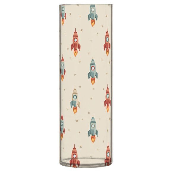 Shatterproof Plastic Vase 11.8" Tall Cylinder Vase for Fresh Flowers Home Decor Rocket with Flames Pattern