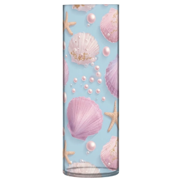 Shatterproof Plastic Vase 11.8" Tall Cylinder Vase for Fresh Flowers Home Decor Seashells and Pearls Pattern