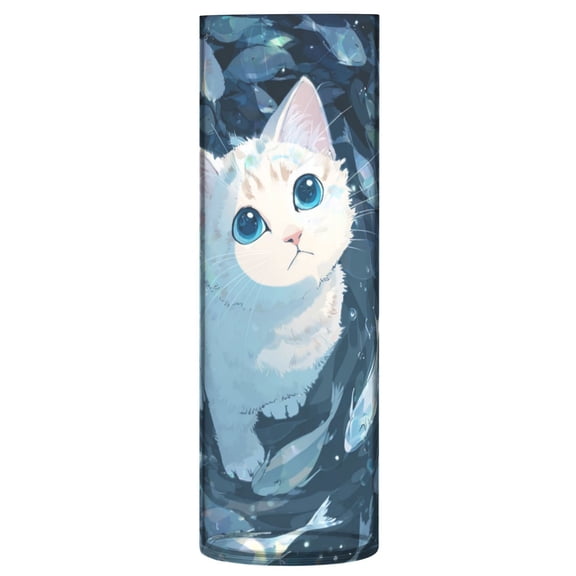 Shatterproof Plastic Vase 11.8" Tall Cylinder Vase for Fresh Flowers Home Decor Swirl Fish and Cat