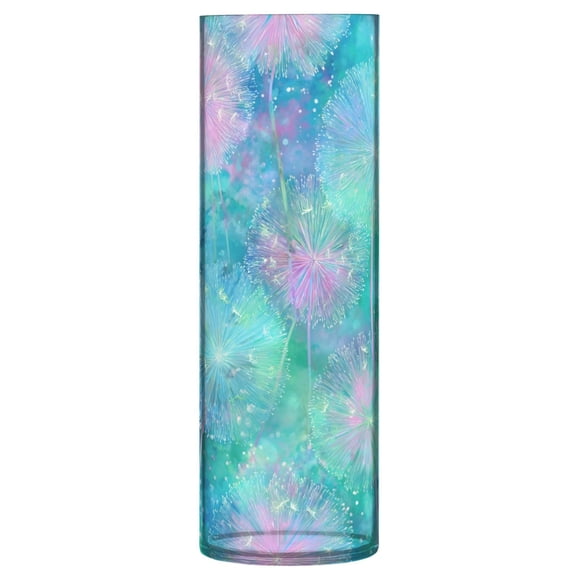 Shatterproof Plastic Vase 11.8" Tall Cylinder Vase for Fresh Flowers Home Decor Tie-dye Dandelions Pattern