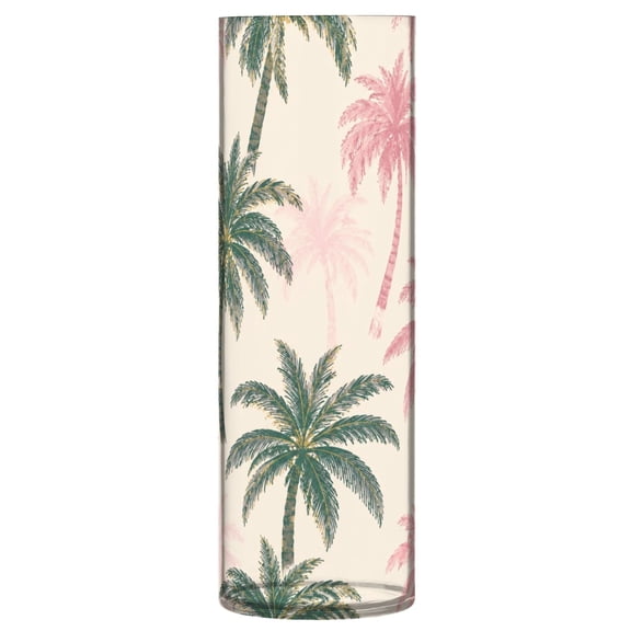Shatterproof Plastic Vase 11.8" Tall Cylinder Vase for Fresh Flowers Home Decor Tropical Palm Tree Prttern