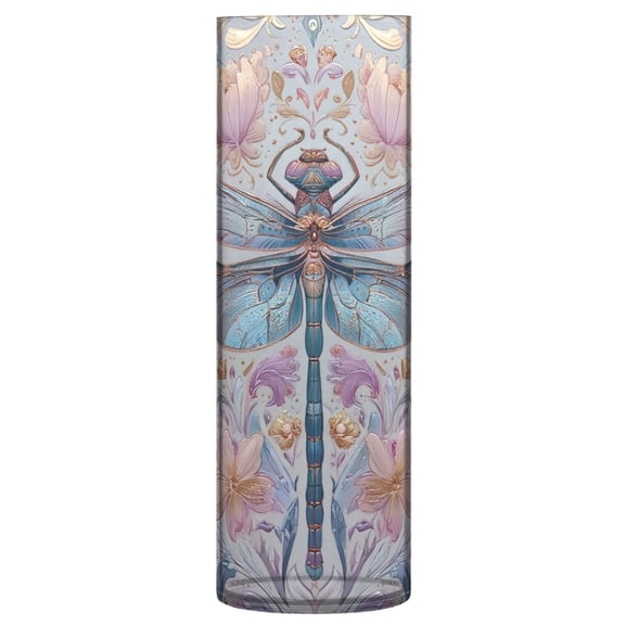 Shatterproof Plastic Vase 11.8" Tall Cylinder Vase for Fresh Flowers Home Decor Watercolor Ornate Dragonfly