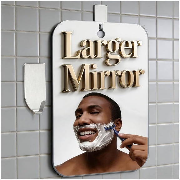 Shatterproof Shower Mirror Fogless for Shaving,(Larger 11x8 Inch) Anti Fog Shaving Holder NO-Drilling, No Free Waterproof,Small Wall Mounted Bathroom Accessories Camping Hanging Men
