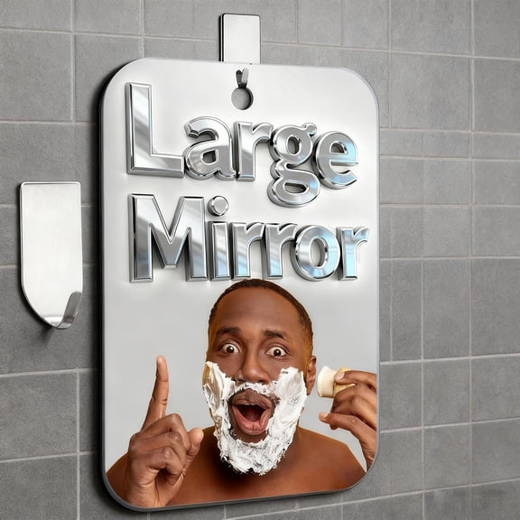 Shatterproof Shower Mirror Fogless for Shaving,(Medium,1 Pcs8.04x6.04 In) Anti Fog Shaving Mirror No Fog Free Holder NO-Drilling , Small Wall Mounted Bathroom Accessories Camping Men