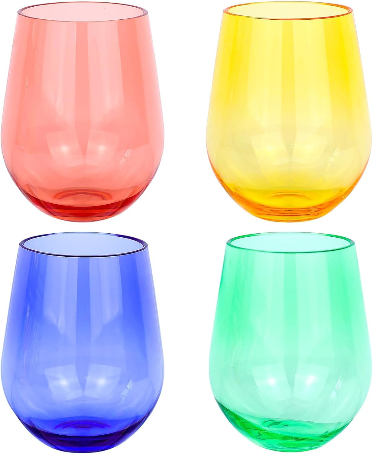 Multicolor Shatterproof Stemless Wine Glass Set of 4