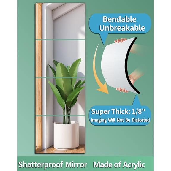 Shatterproof Wall Mirror Full Length for Bedroom, Plexiglass Gym Mirrors For Home, Extra Thick: 0.12 inch, 15.8 x 15.8 inch x 4 Pcs, Workout Mirrors Safe for Kids, Over The Door, Long Wall Mounted