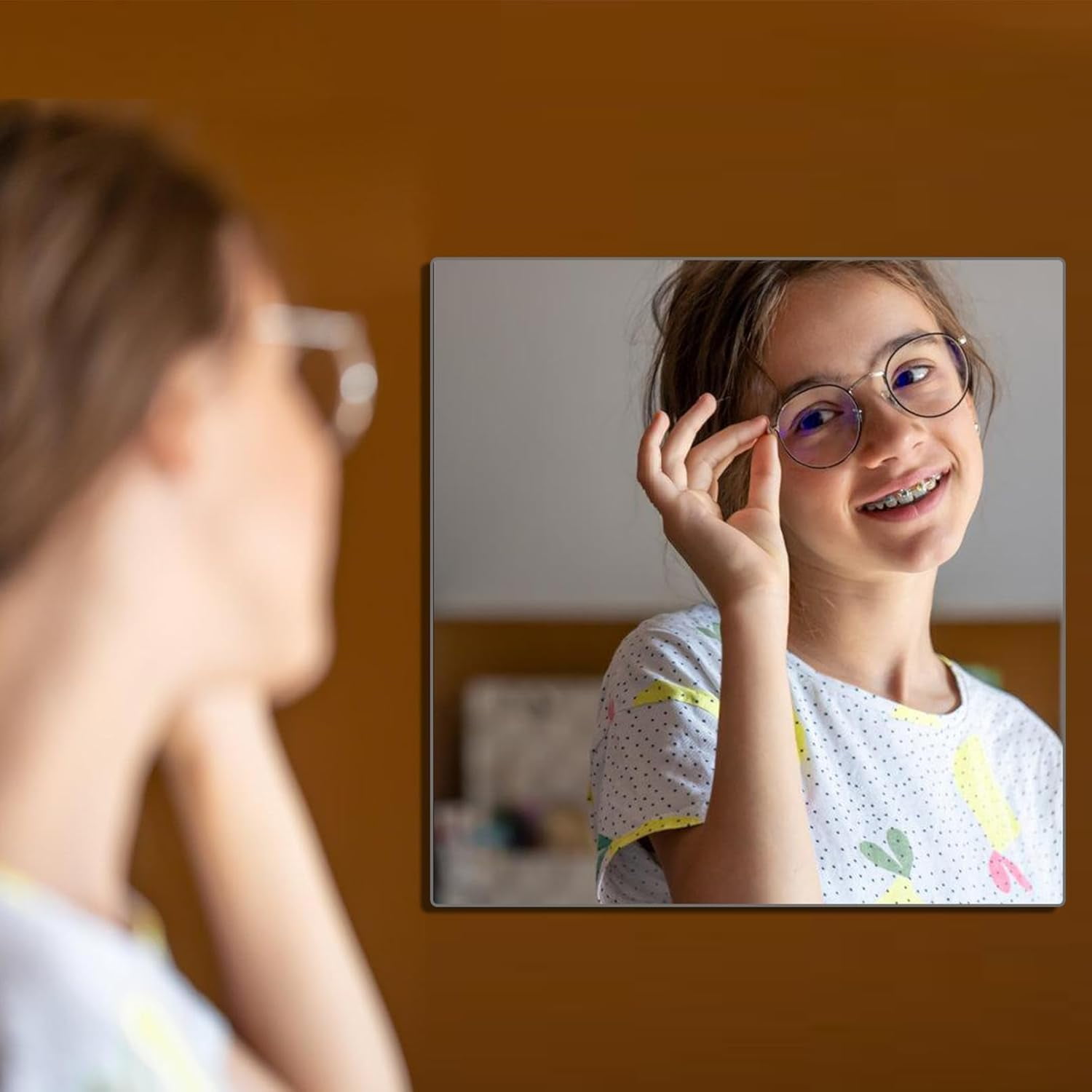 Hodeffior Kids Growth Chart Mirror - 4-Piece Shatterproof Acrylic Wall Mirror For Nursery & Playroom