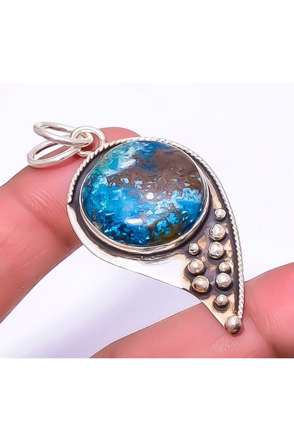 Shattuckite 925 Sterling Silver Handmade Bali Pendant 2.15" P1453-26, Shattuckite Pendant, Christmas Gift, New Year Sale, Gemstone Silver Jewelry