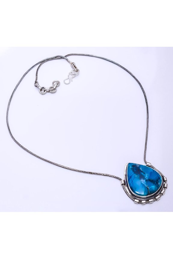 Shattuckite -Arizona 925 Sterling Silver Chain Pendant 19-23", Blue Shattuckite Necklace N_9269_108_35