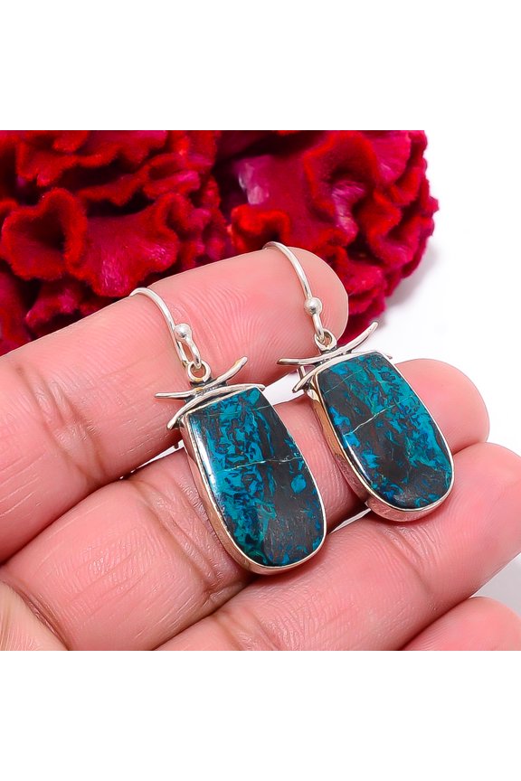Shattuckite - Arizona 925 Sterling Silver Earring 1.64" E97429, Christmas Gift