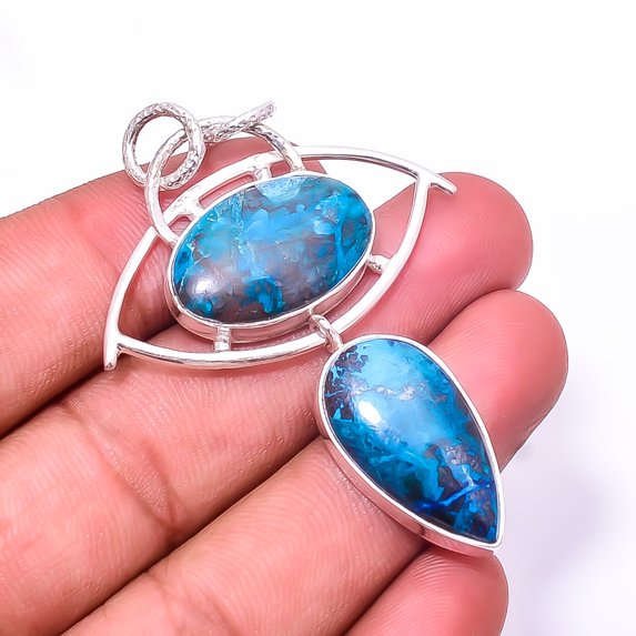 Shattuckite -Arizona Designer Handmade 925 Silver Plated Pendant 2.34", Blue Shattuckite Pendant P_8058_318_18