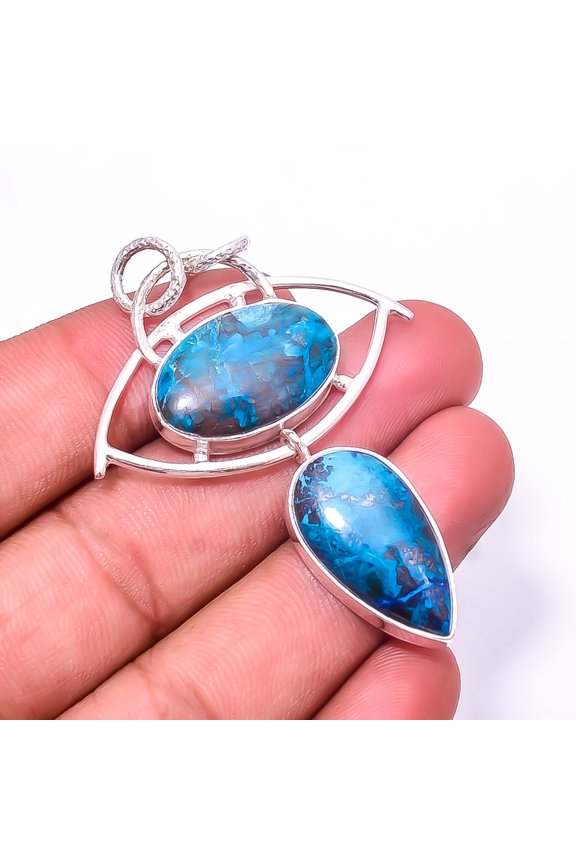 Shattuckite -Arizona Designer Handmade 925 Silver Plated Pendant 2.34", Blue Shattuckite Pendant P_8058_318_18