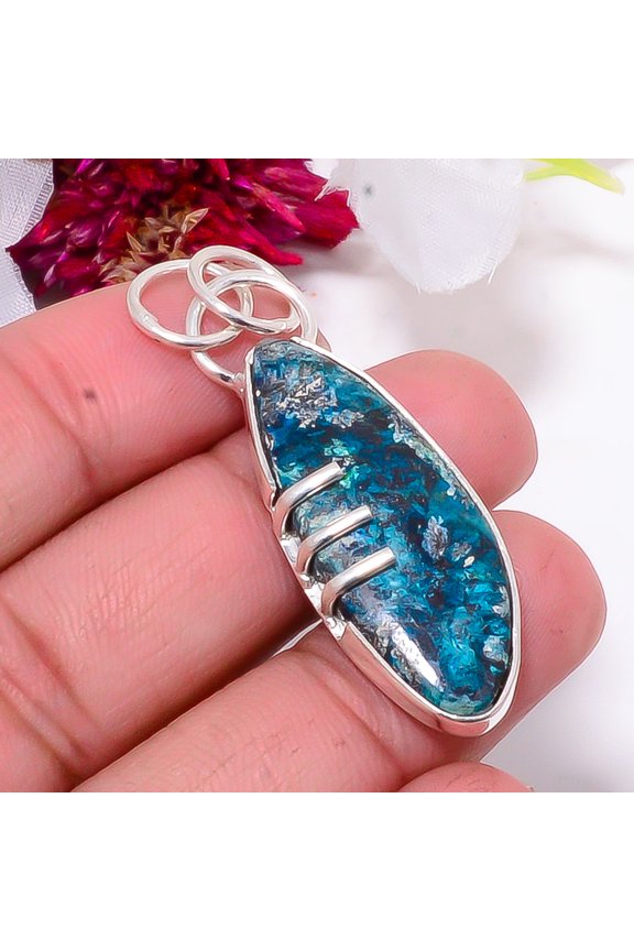 Shattuckite - Arizona Designer Handmade 925 Sterling Silver Pendant 1.76" Sku31, Blue Pendant, Natural Gemstone Pendant