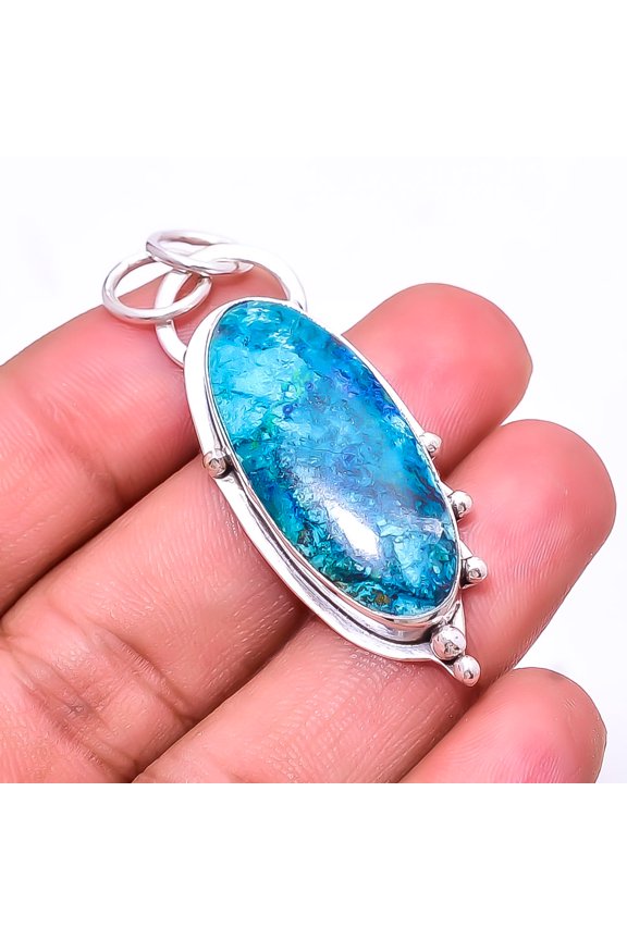 Shattuckite - Arizona Designer Handmade 925 Sterling Silver Pendant 1.95" P20, Gemstone Jewelry, Birthday Gift, Christmas Gift