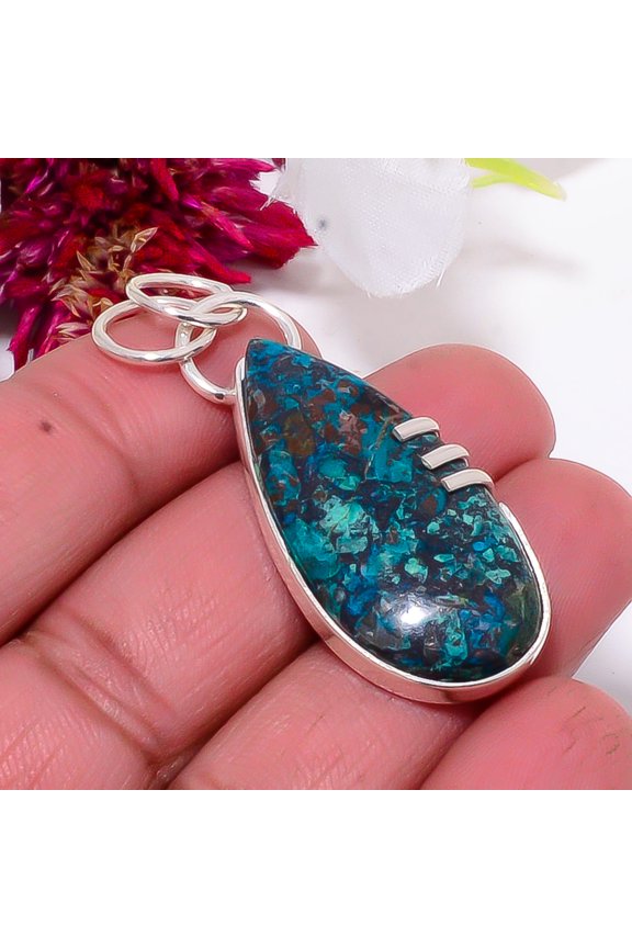 Shattuckite - Arizona Designer Handmade 925 Sterling Silver Pendant 1.95" Sku3, Blue Pendant, Natural Gemstone Pendant