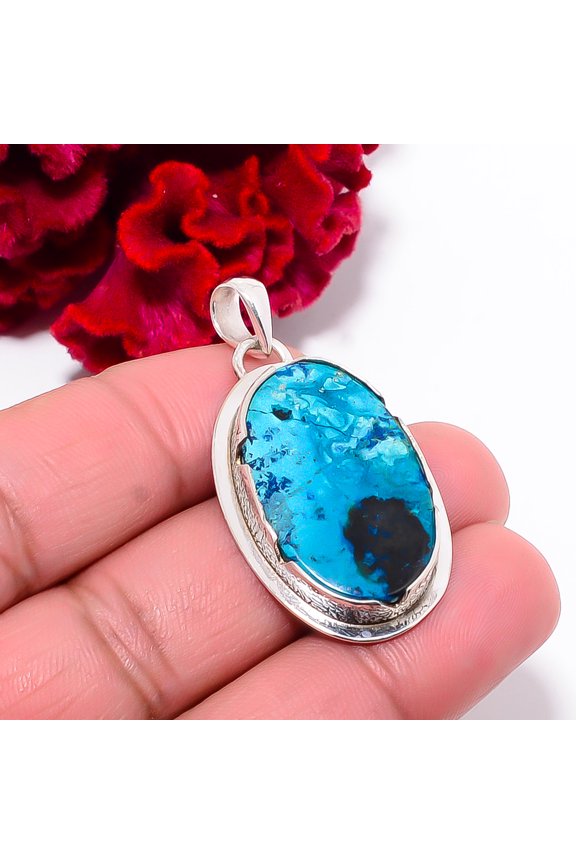Shattuckite - Arizona Gemstone 925 Sterling Silver Pendant 1.68" P102016, Christmas Gift