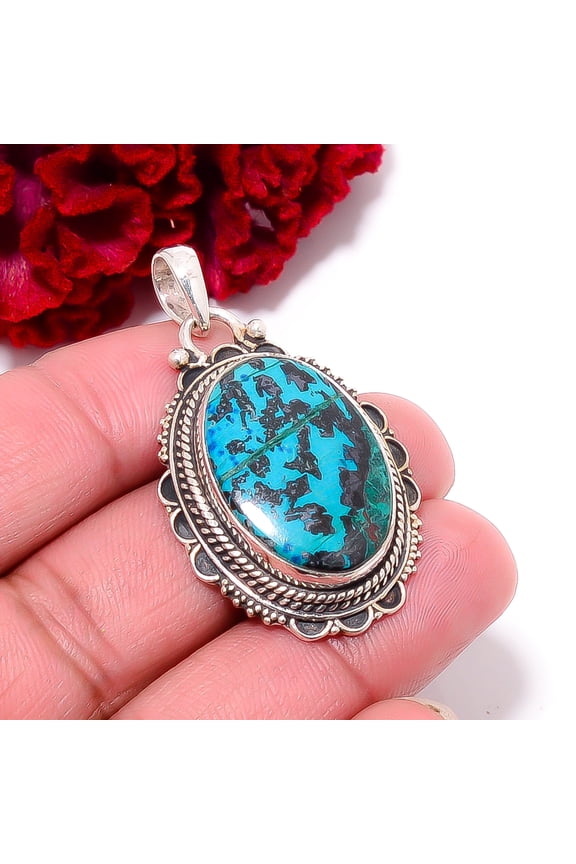 Shattuckite - Arizona Gemstone 925 Sterling Silver Pendant 1.83" P96212, Christmas Gift