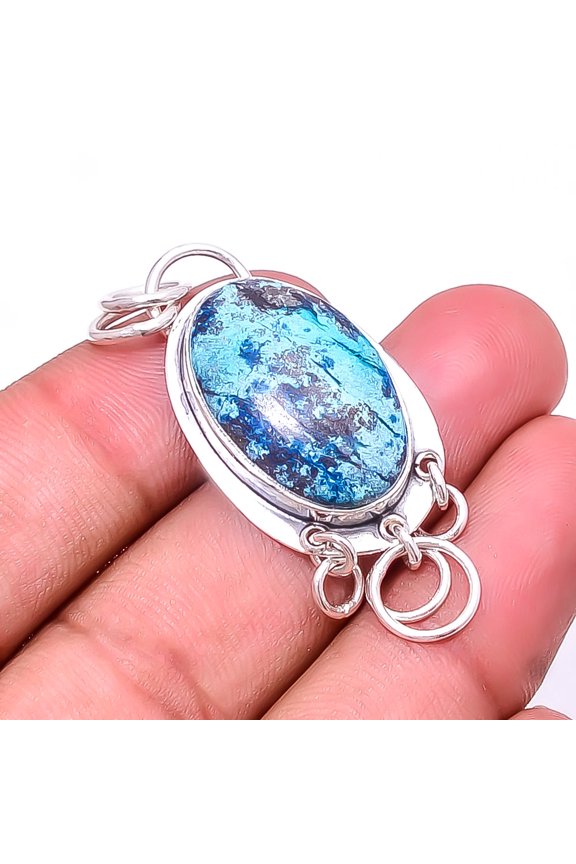Shattuckite - Arizona Handmade Gemstone 925 Sterling Silver Pendant 1.95" P39, New Year Sale, Valentin's Day Gift