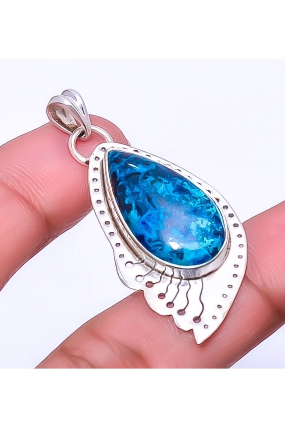Shattuckite Gemstone 925 Sterling Silver Designer Handmade Pendant 1.95" A325, Christmas Gift, Gemstone Silver Jewelry, Shattuckite Pendant, New Year