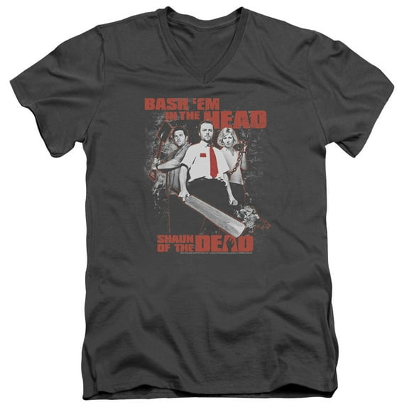 Shaun Of The Dead Bash Em S/S Adult V-Neck Charcoal