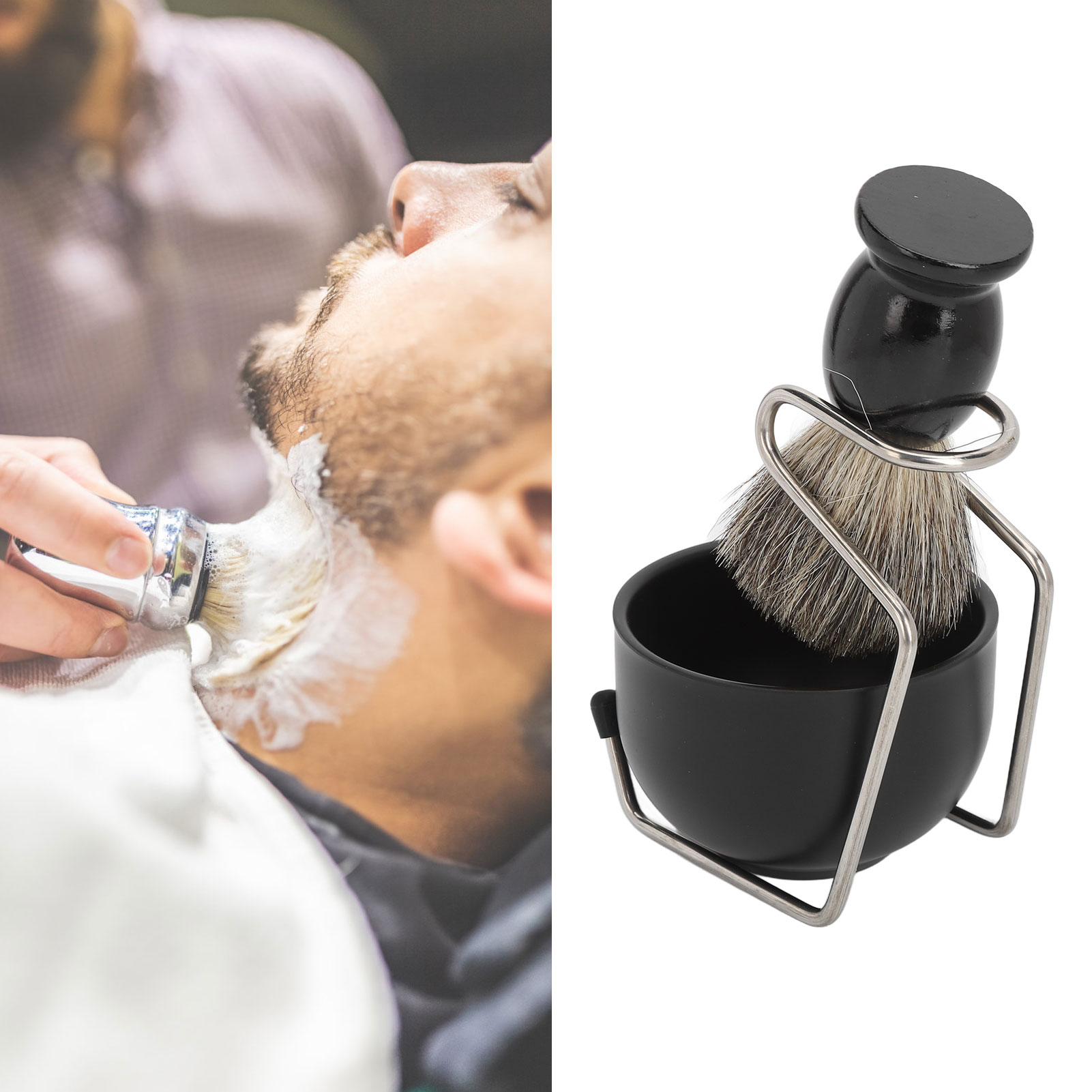 Shave Brush Holder Bowl Set, Portable Space Saving Men Beard Shave Set