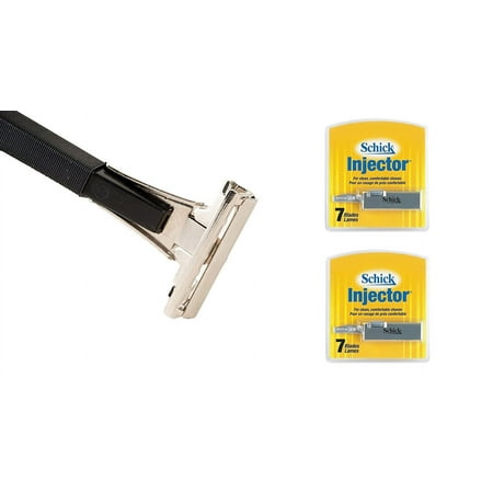 Shave Classic Single Edge Razor Handle with Schick Injector Refill Blades 7 Ct. (Pack of 2) + 3 Count Eyebrow Trimmer