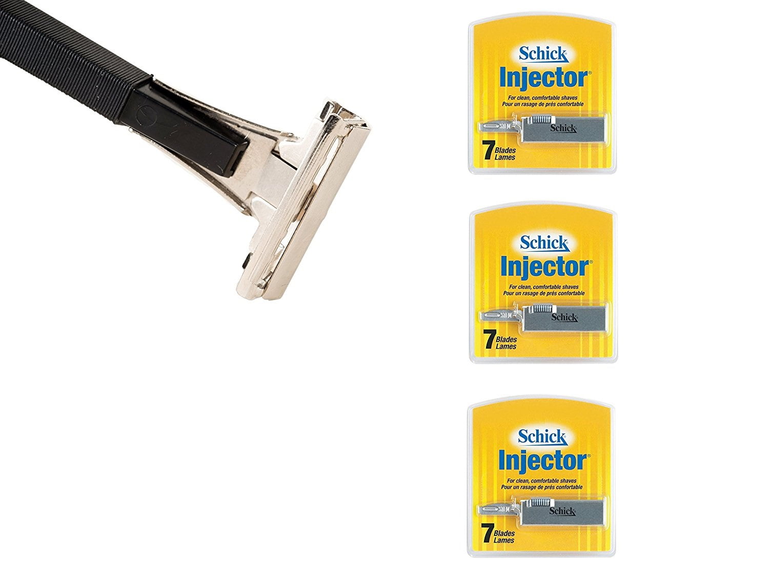 Shave Classic Single Edge Razor Handle with Schick Injector Refill Blades 7 Ct. (Pack of 3) + Schick Slim Twin ST for Dry Skin