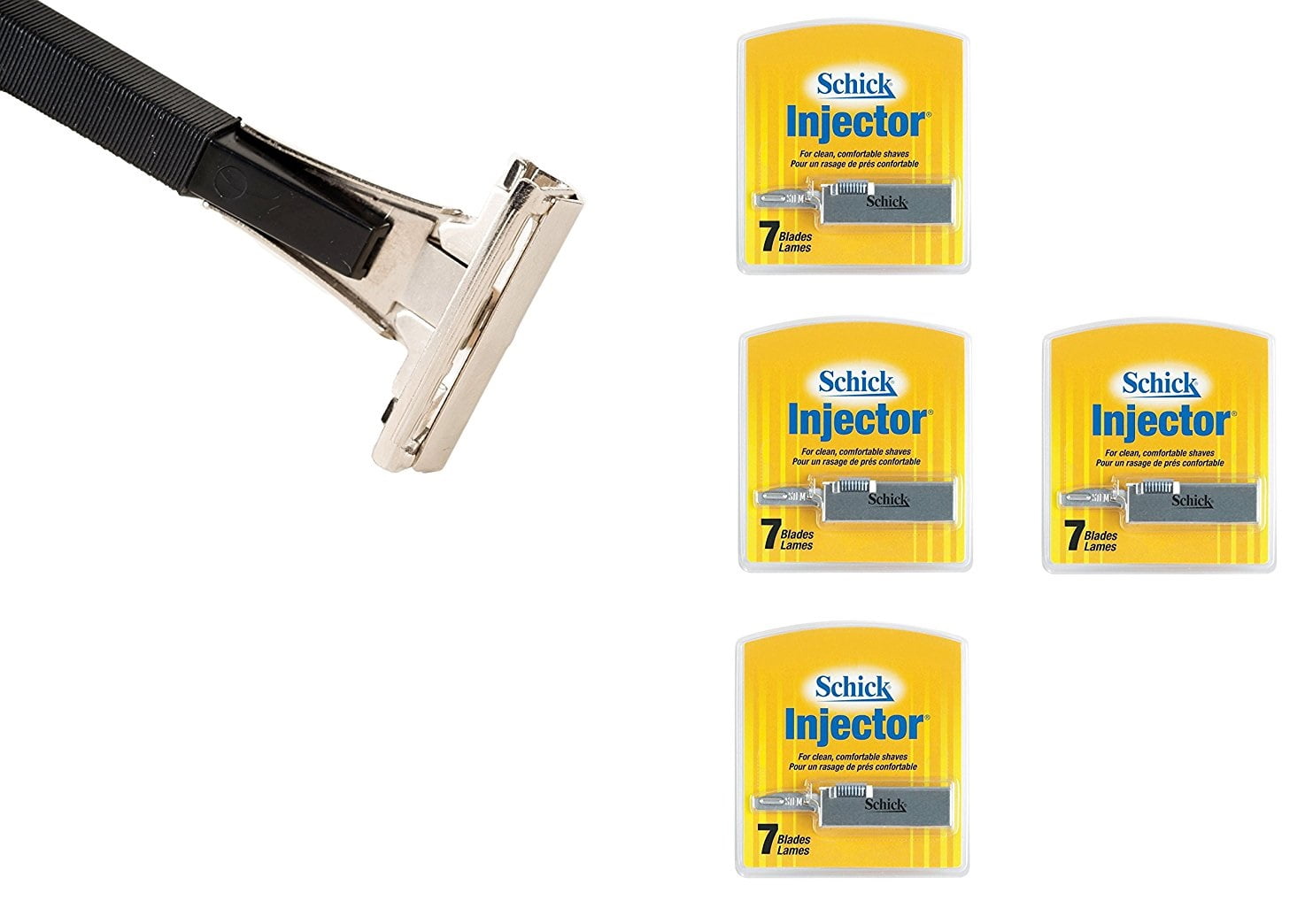 Shave Classic Single Edge Razor Handle with Schick Injector Refill Blades 7 Ct. (Pack of 4)