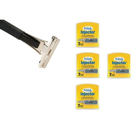 Shave Classic Single Edge Razor Handle with Schick Injector Refill Blades 7 Ct. (Pack of 4)