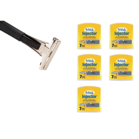 Shave Classic Single Edge Razor Handle with Schick Injector Refill Blades 7 Ct. (Pack of 5) + Facial Hair Remover Spring