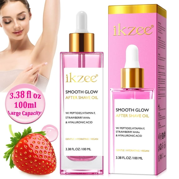 After Shave Oil for Women, Post Shave Treatment to Prevent Ingrown Hairs & Razor Burn, Smooths Skin with Strawberry AHA Exfoliation, 100ml/3.38floz Large Capacity