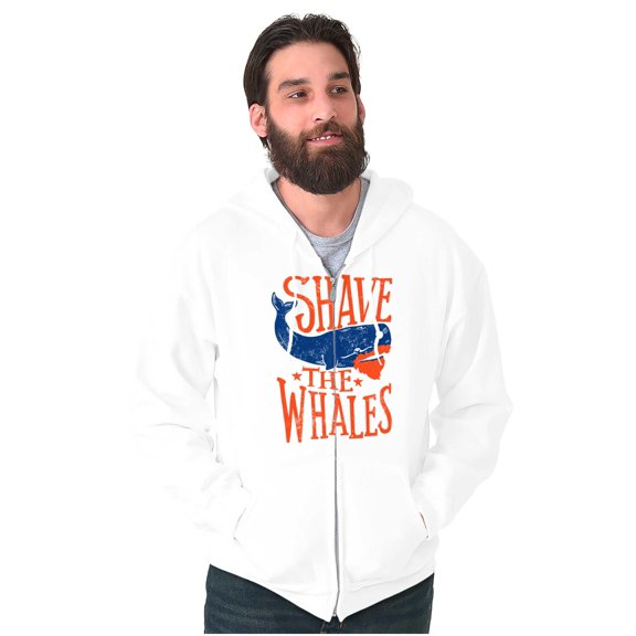 Shave The Whales Funny Hipster Pun Unisex Fleece Graphic Zip Up Hoodie Brisco Brands 2X