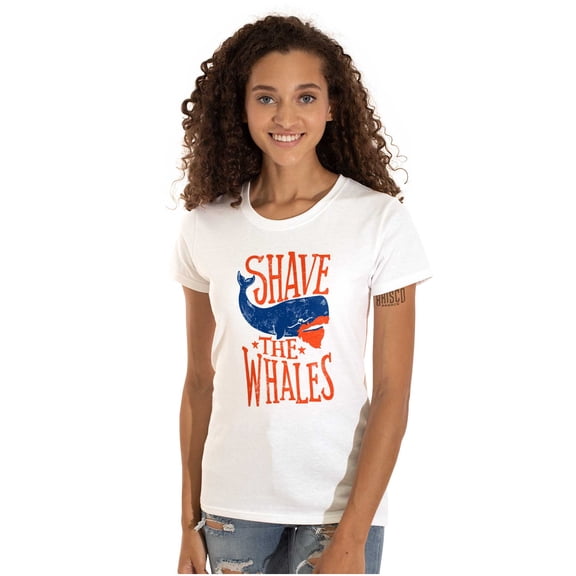 Shave The Whales Funny Hipster Pun Womens Slim Fit Graphic Tee Brisco Brands M