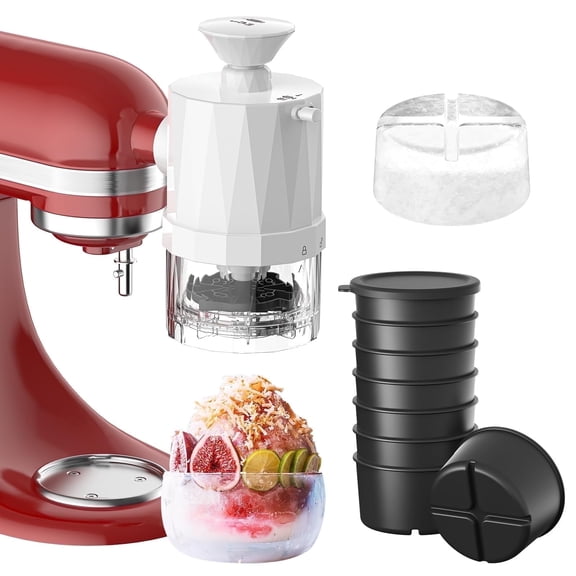 TOCOKEID Ice Shaver Attachment for KitchenAid Mixer, Makes Fluffy Snow Ice in 1 Min, with 2 Blades & 8 Molds