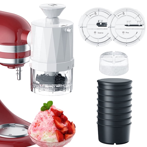 TOCOKEID Shaved Ice Maker Attachment for KitchenAid Stand Mixer,Ice Crusher with Coarse & Fine Blades and 8 Lidded Molds