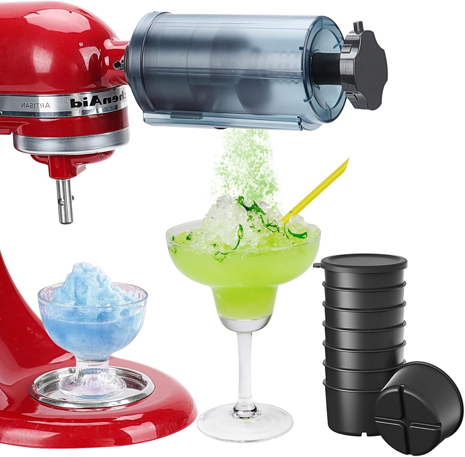 Shave Ice Attachment For KitchenAid Stand Mixer – Coarse & Fine Blades, 8 Ice Molds, Snow Cone Maker
