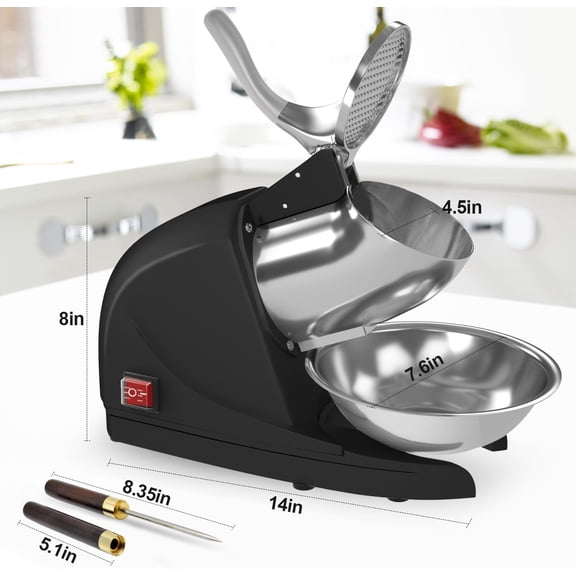 Shaved Ice Machine 380w Snow Cone Machine 3 Stainless Steel Blades Ice Shaver Machine Electric Ice Crusher 280lbs/hr Snow Cone Maker for Home and Commercial with Ice Pick(Black)