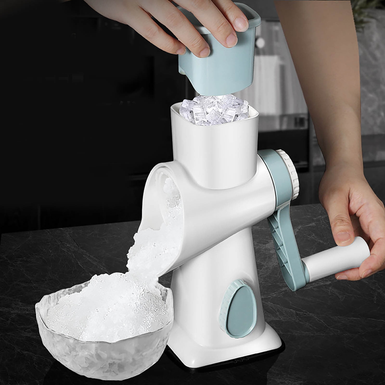 Shaved Ice Machine Small Household Electric Ice Crusher, Mein Mein Ice Breaker for Snow Cone Slushie, Portable Countertop Ice Shaver with Stainless Steel Blade for Home Party Dessert